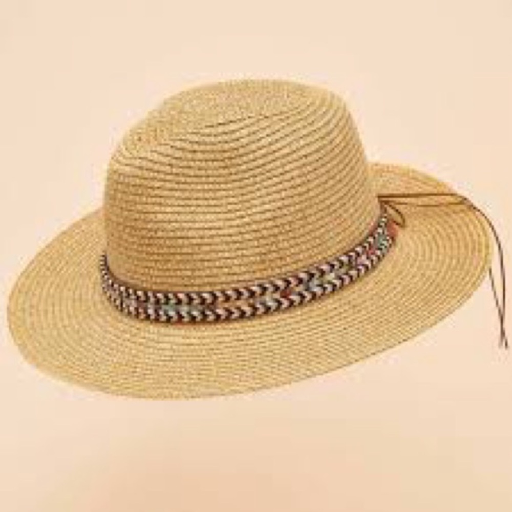 Powder Thalia hat in vanilla shimmer w/chevron band/adjustable/100% paper-NWT